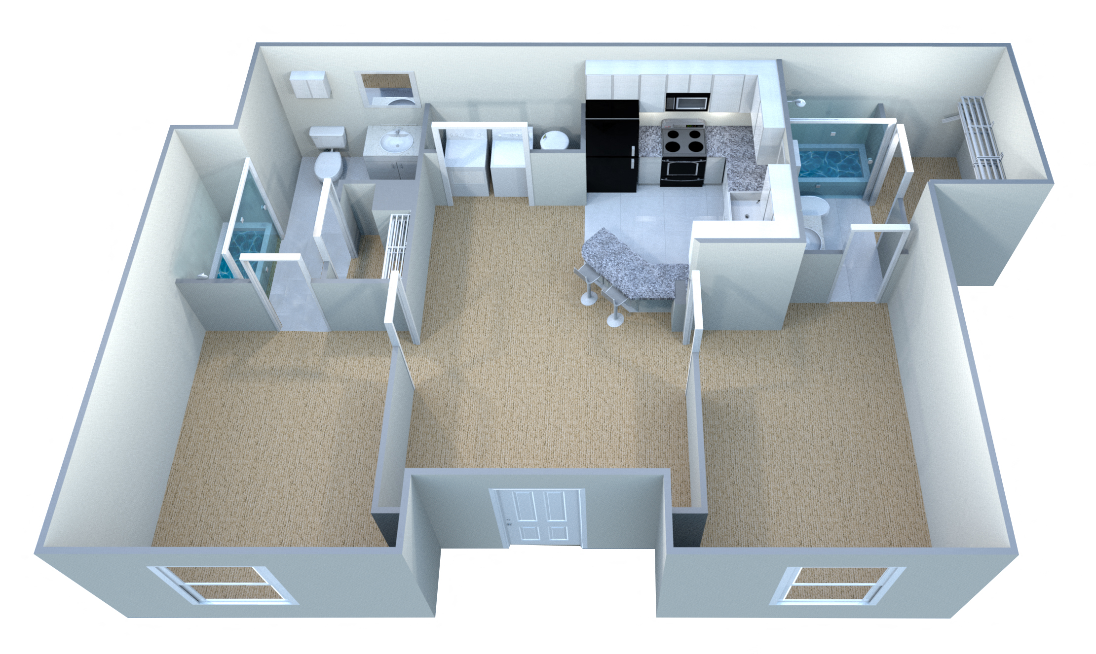 Floor plan for 2 beds, 2 baths, 912 sqft